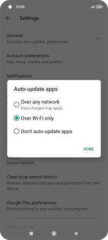 To turn on automatic update of apps using mobile network, press Over any network.