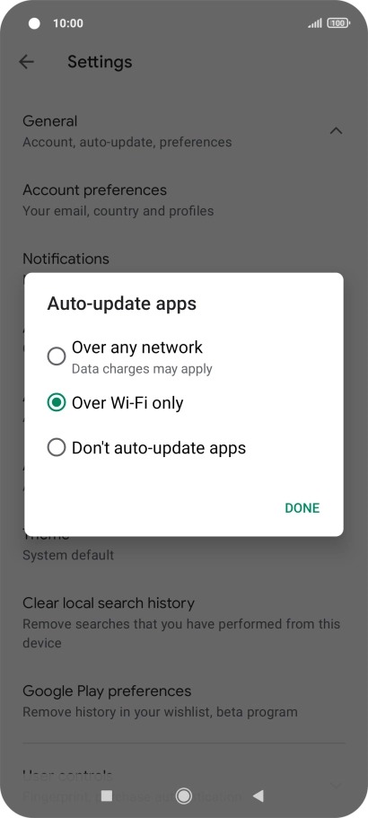 To turn on automatic update of apps using mobile network, press Over any network.