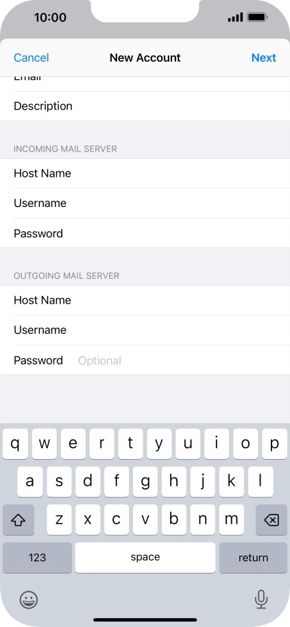 Press Password and key in the password for your email account.