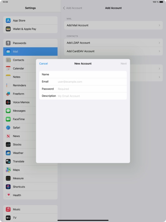Press Email and key in your email address.