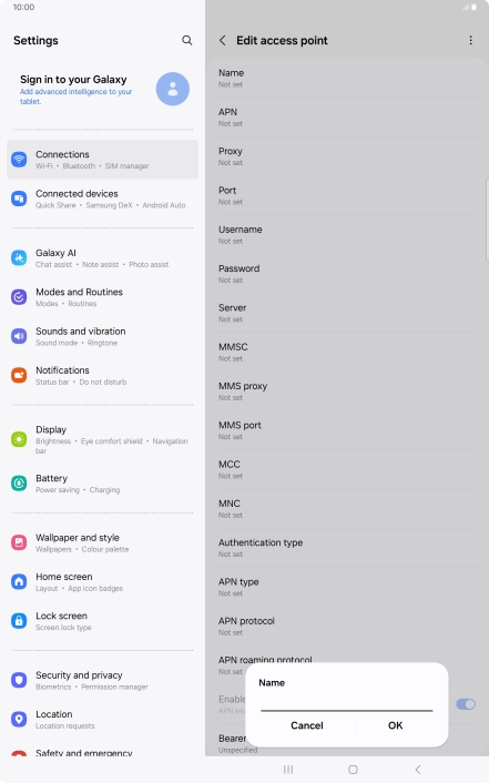 Key in Vodafone Internet and press OK.