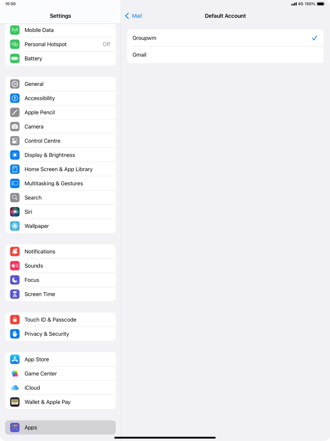 Press the required email account to select the email account as your default account.