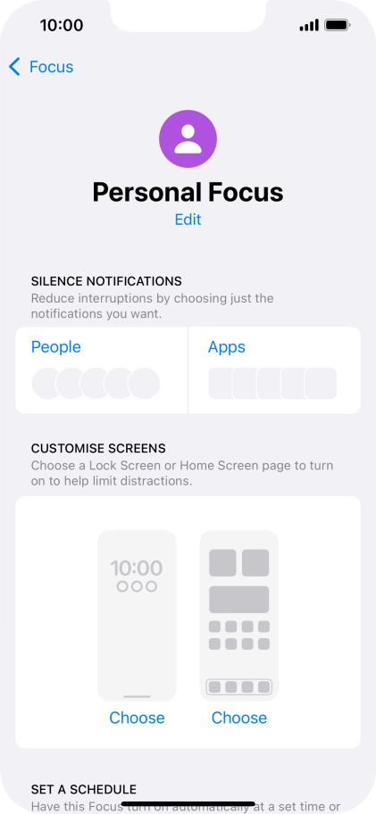 Press People and follow the instructions on the screen to select which contacts you would like to receive calls and notifications from when the selected focus mode is active.
