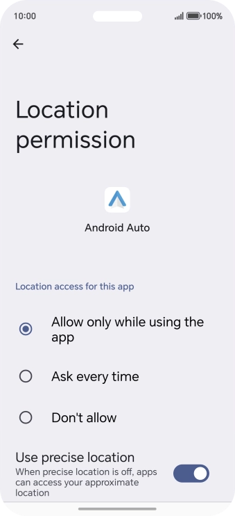 Press the required setting.