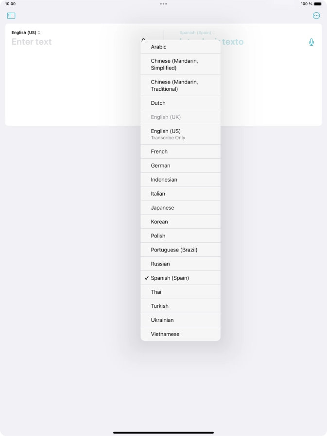 Press the required target language.