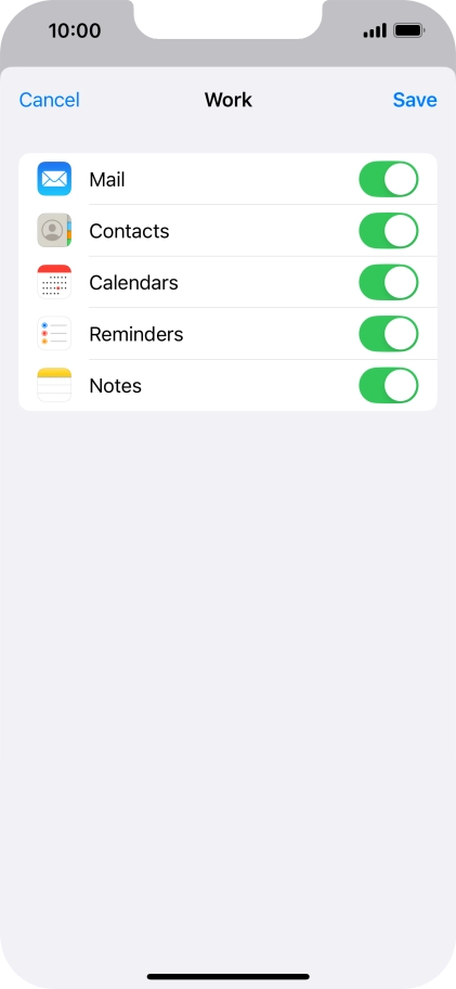 Press the indicators next to the required data types to turn synchronisation of each data type on or off.
