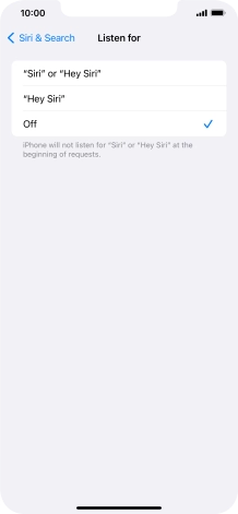 Press the required setting to turn the function on or off. If you turn on the function, you need to follow the instructions on the screen to set up Siri to recognise your voice.