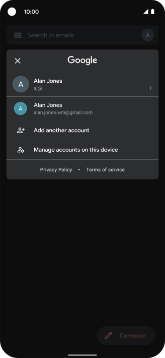 Press the required email account.