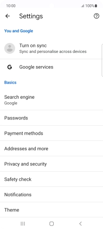 Press Privacy and security.