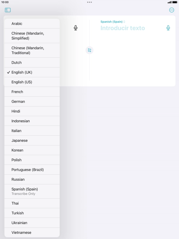Press the required source language. Press the required source language.