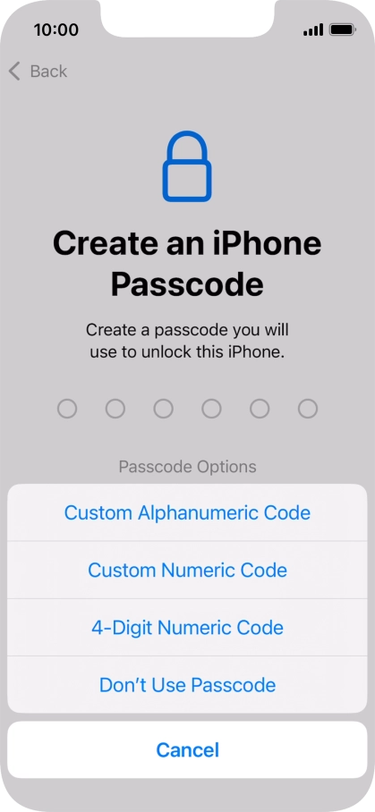 Follow the instructions on the screen to turn on use of phone lock code or press Don't Use Passcode.
