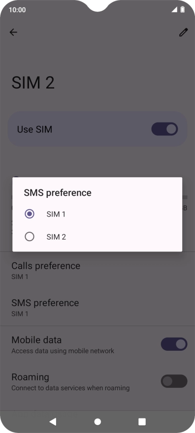 Press the required setting.