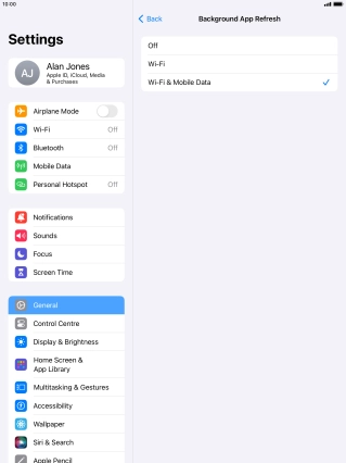 To turn off background refresh of apps, press Off.