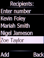 Select the required contact and press the Left selection key.
