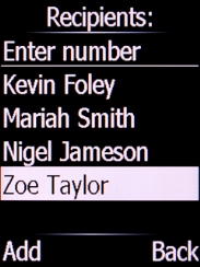 Select the required contact and press the Left selection key.