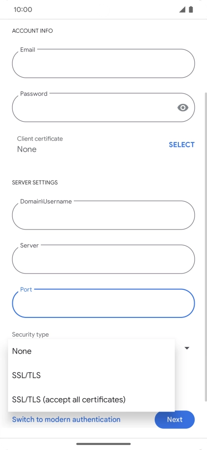 Press the required setting.