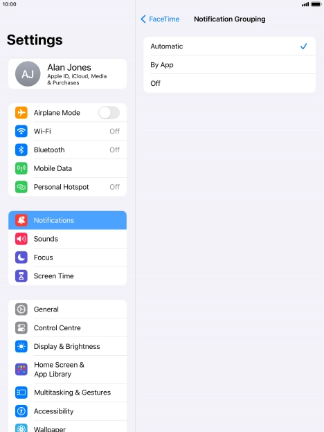 Press the required setting.