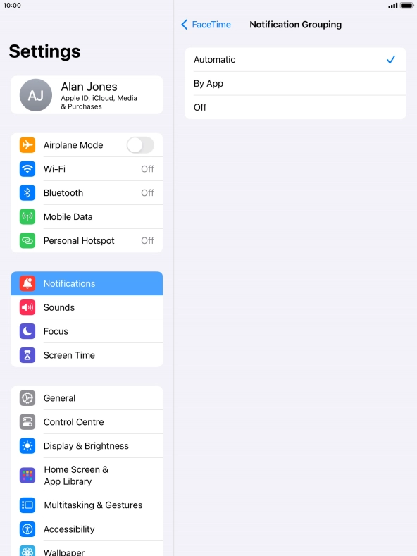 Press the required setting.