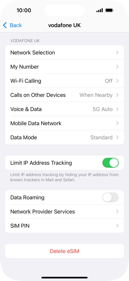 Press Delete eSIM and follow the instructions on the screen to delete your eSIM.