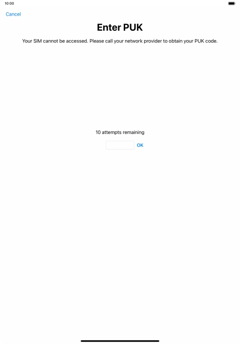 Key in the PUK and press OK.