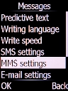 Select MMS settings and press the Left selection key.