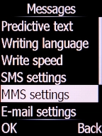 Select MMS settings and press the Left selection key.