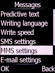 Select MMS settings and press the Left selection key.