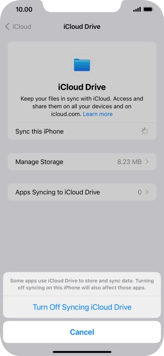 If you turn off the function, press Turn Off Syncing iCloud Drive.