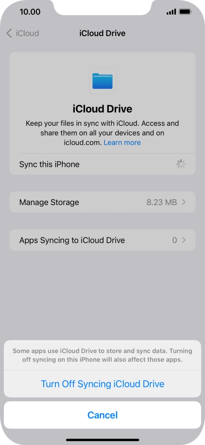 If you turn off the function, press Turn Off Syncing iCloud Drive.