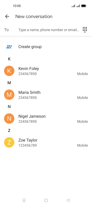 Press the search field and key in the first letters of the recipient's name.