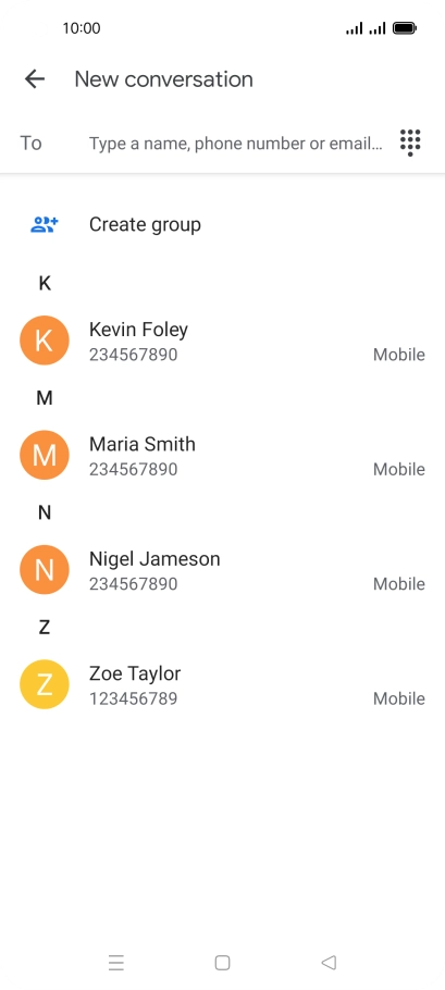 Press the search field and key in the first letters of the recipient's name.