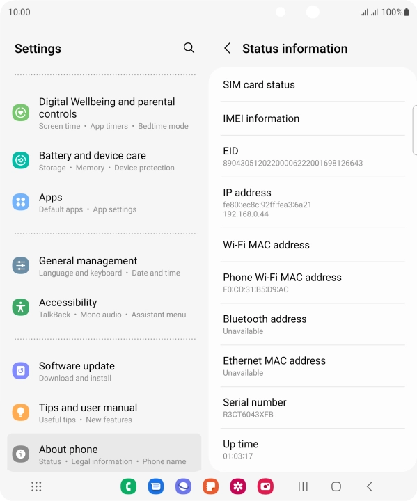 Your phone's EID number is displayed below EID.