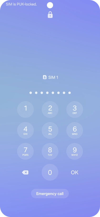 Key in the PUK and press OK.