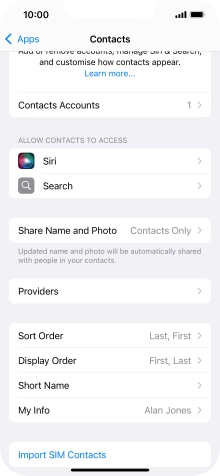 Press Import SIM Contacts.