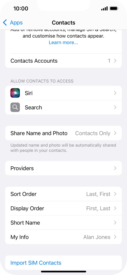 Press Import SIM Contacts.