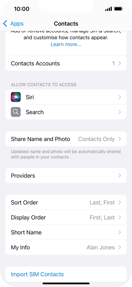 Press Import SIM Contacts.