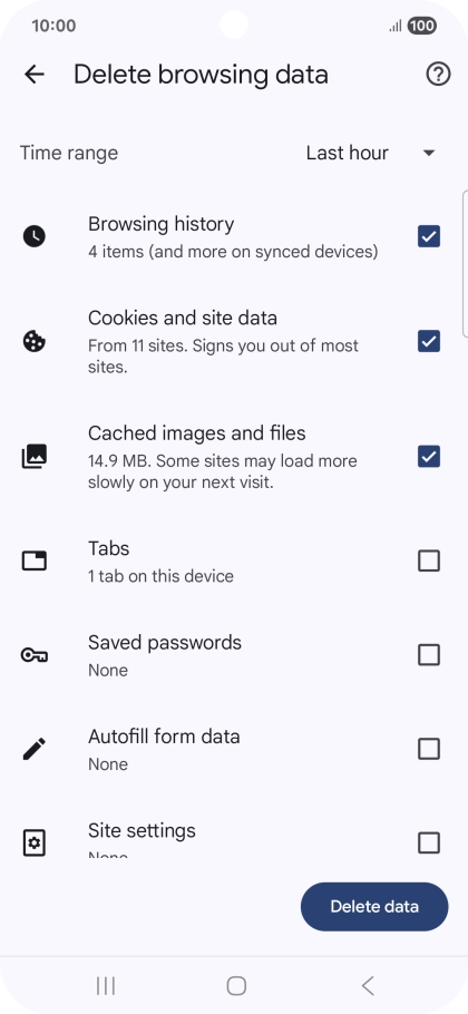Press the fields next to the required data types.