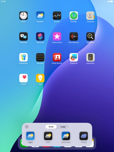 Press the required setting to select the size of app icons on the home screen. Press the required setting to select the size of app icons on the home screen.