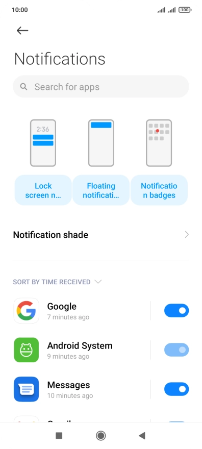 Press the indicator next to the required app to turn the function on or off.