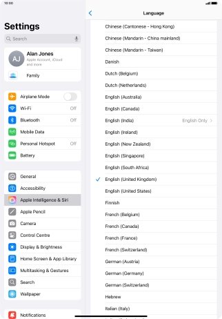 Press the required language.