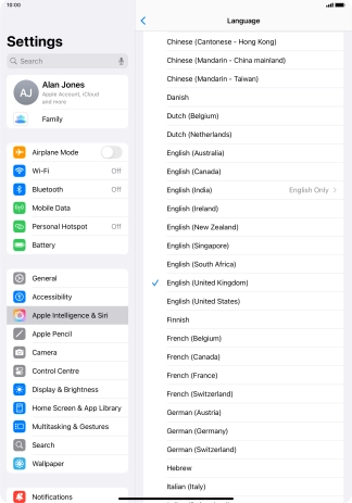 Press the required language.