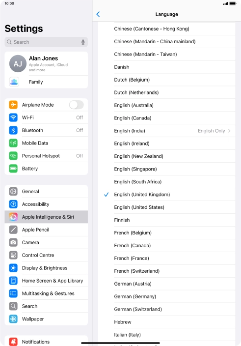 Press the required language.