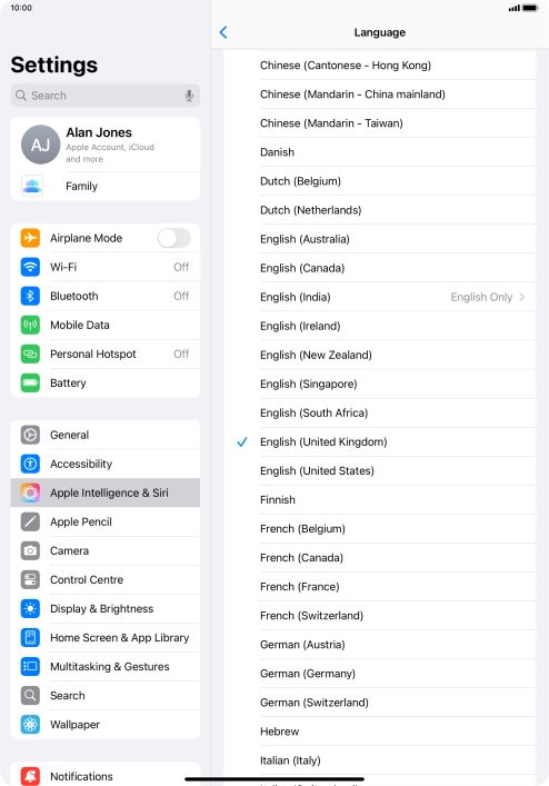 Press the required language.