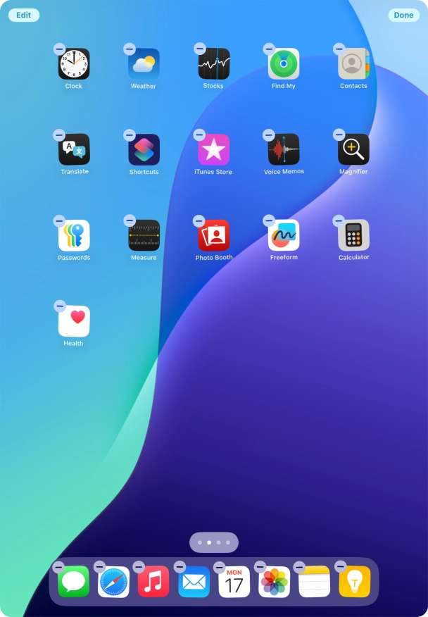 To remove an application from Dock, press and hold the required application and drag it upwards from Dock.