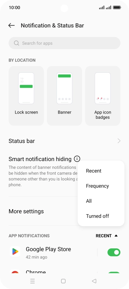 Press the required setting. Press the required setting.