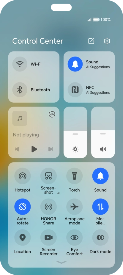Press the mobile data icon to turn the function on or off. Press the mobile data icon to turn the function on or off.