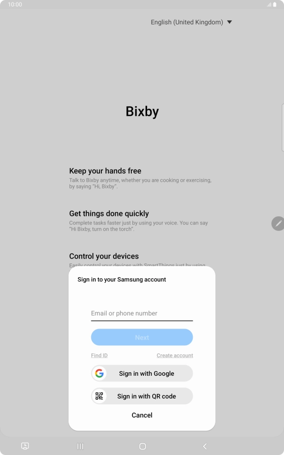 If you don't have a Samsung account, press Create account and follow the instructions on the screen to create an account.