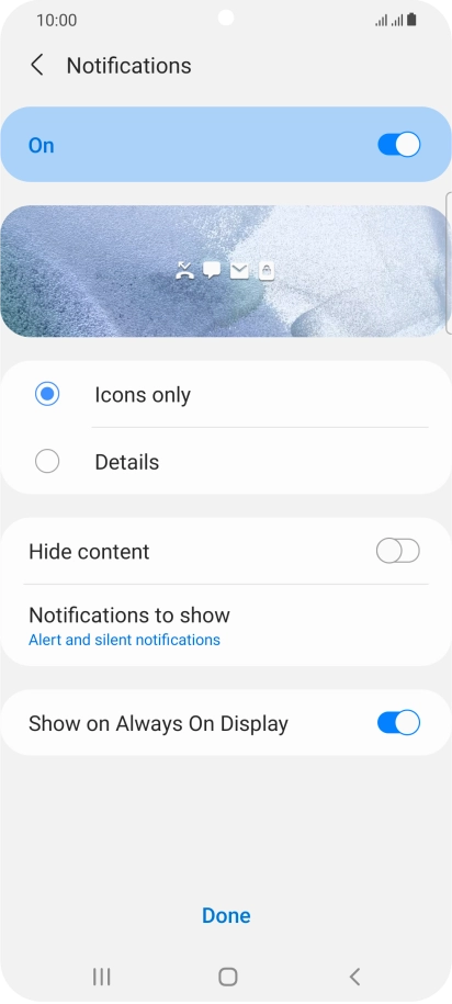 Press the required settings to turn them on or off.