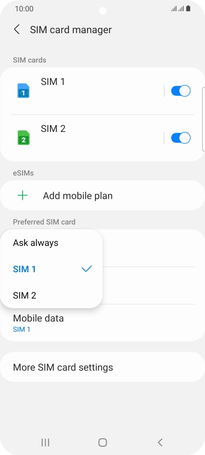 Press the required setting.
