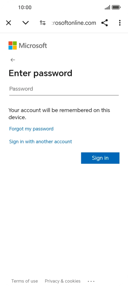 Press Password and key in the password for your email account.